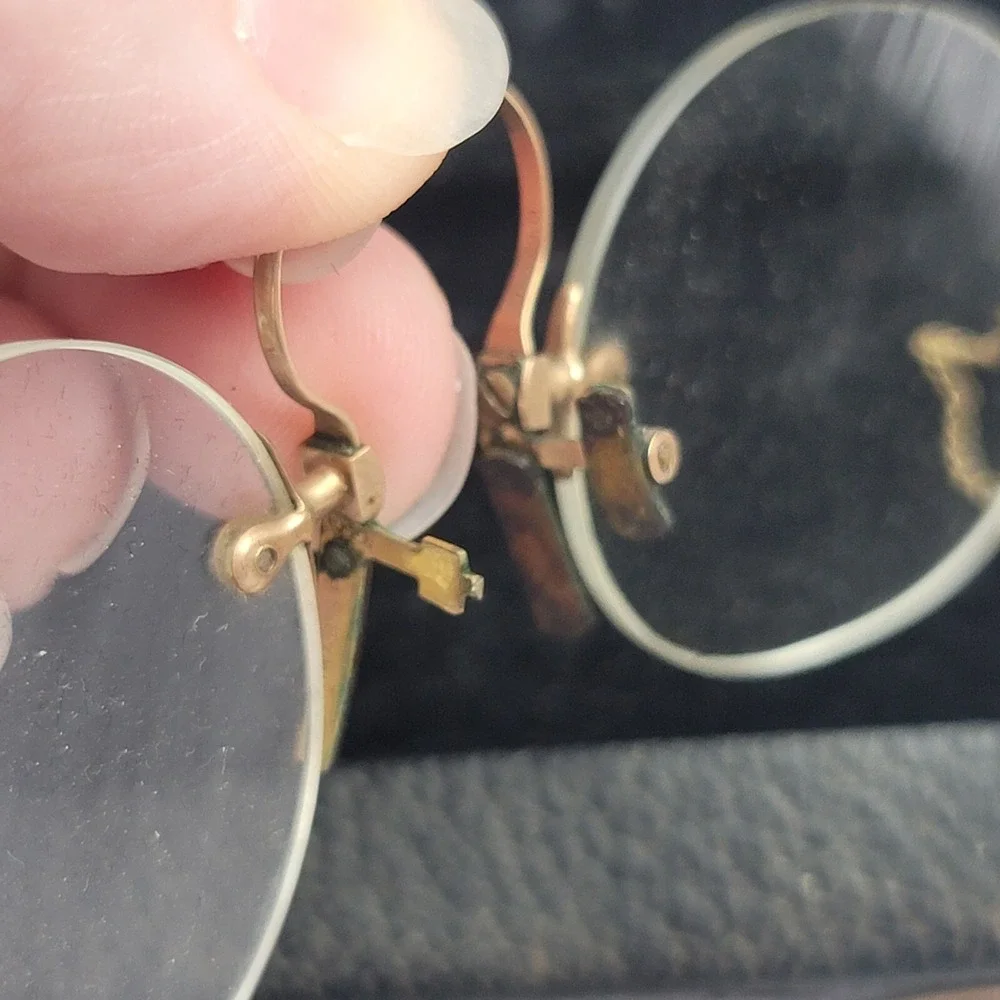 Antique Eyeglasses with Case Spectacles Nose Pinch with Ear Loop